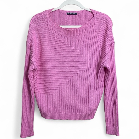 Alashan Sweaters - Alashan Cashmere Blend Cotton Bubblegum Pink Ribbed Detail Cropped Sweater Small